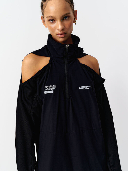 Leey SPORTY OPEN SHOULDER HOODED BLACK-