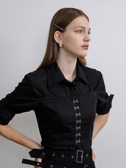 Layered bustier hook shirt (black)