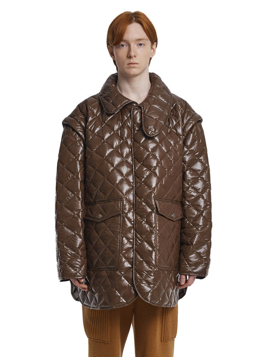 Detachable Sleeves Quilted Jacket_Brown