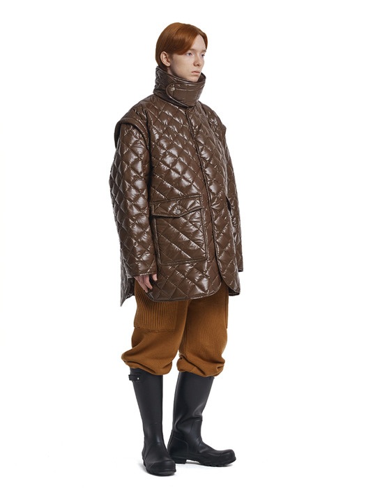 Detachable Sleeves Quilted Jacket_Brown