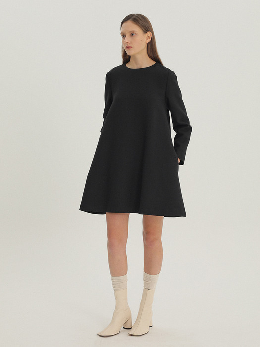Flared Line Wool Dress Black