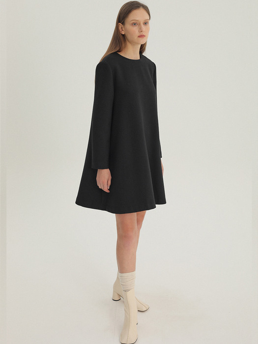 Flared Line Wool Dress Black