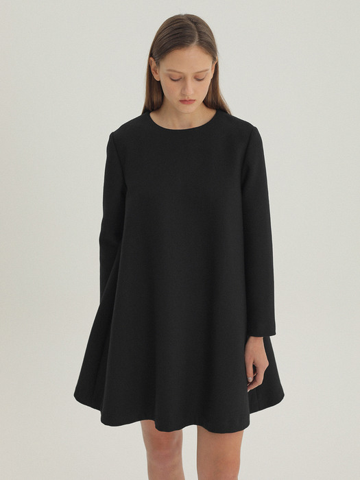 Flared Line Wool Dress Black