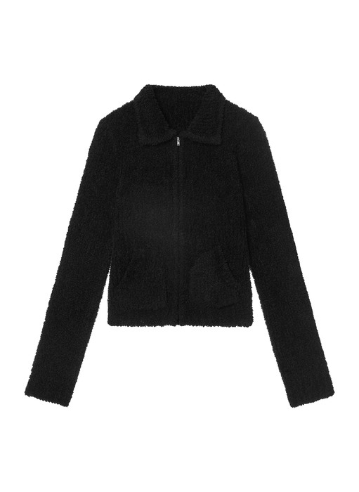 WOOLLY KNIT ZIP UP JACKET, BLACK