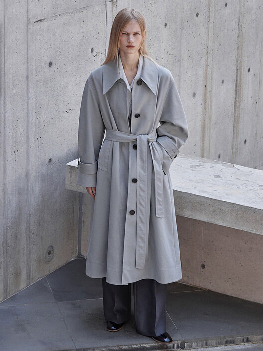 A LINED LONG TRENCH_GREY