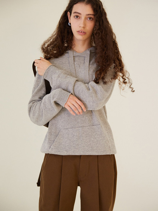 CASHMERE KNIT HOODIE GRAY