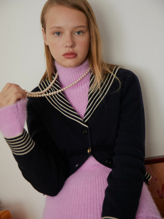 [EXCLUSIVE] Sailor Collar Knit Cardigan - Navy/Cream