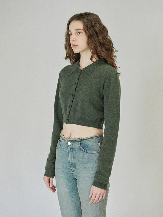 COLLAR CROP KNIT CARDIGAN (green)