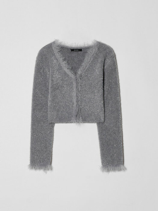 [EXCLUSIVE] FUR TRIMMING GLITTER CARDIGAN (silver)