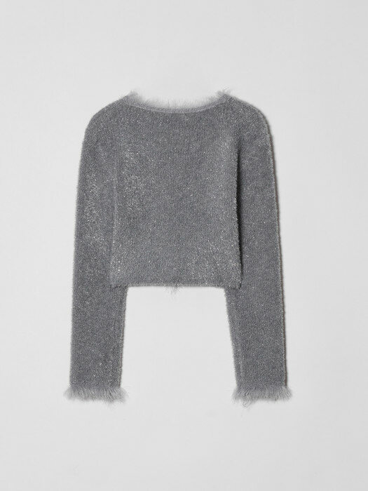 [EXCLUSIVE] FUR TRIMMING GLITTER CARDIGAN (silver)