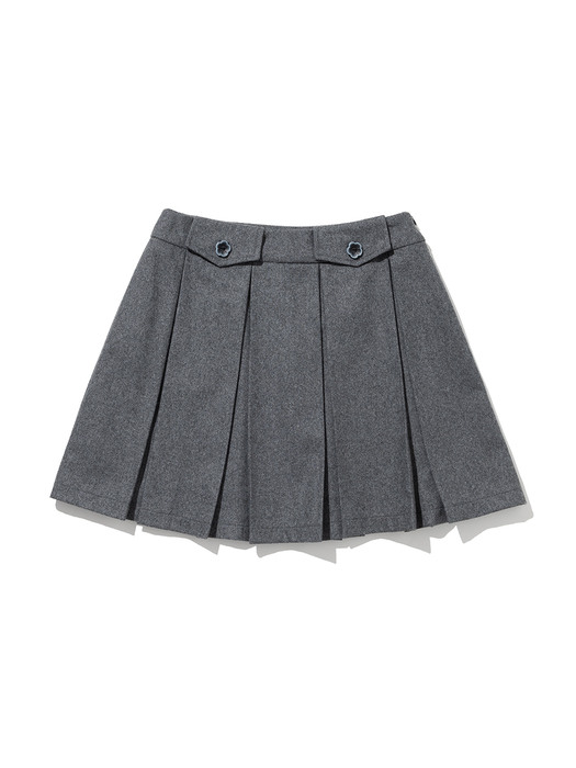 Pleats Wool Mini Skirt [GREY]