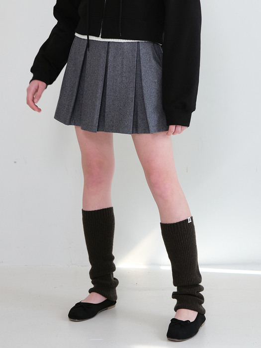 Pleats Wool Mini Skirt [GREY]