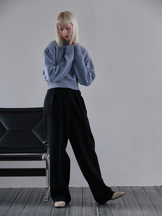 TWO TUCKED WIDE WOOL PANTS_NAVY