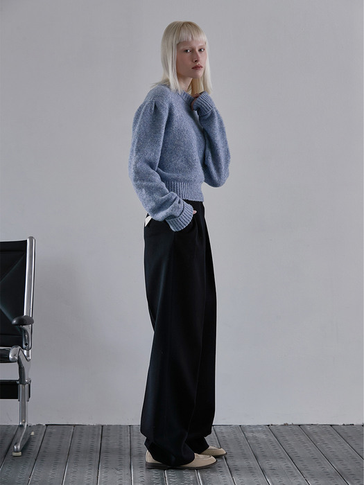 TWO TUCKED WIDE WOOL PANTS_NAVY