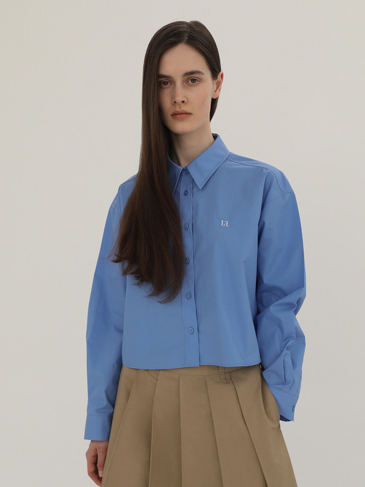 Poplin Cotton Crop Shirts - Light blue