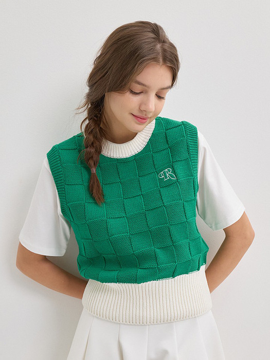 Sqare weave knit vest-Green