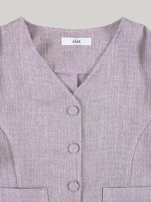 Tweed V Neck Half Blouse Purple