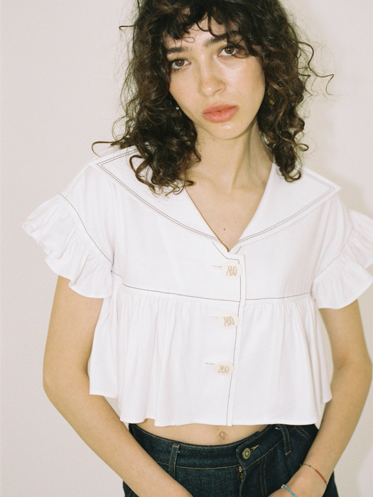 PETITE STITCH CROP BLOUSE_WHITE