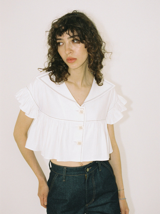 PETITE STITCH CROP BLOUSE_WHITE