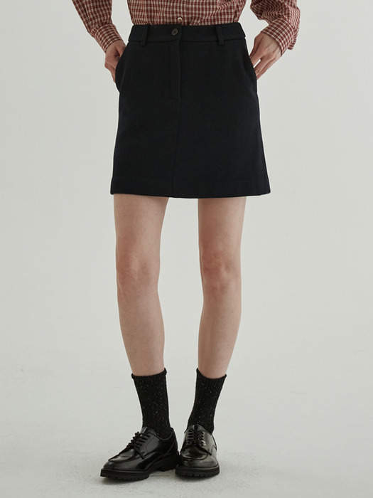 Wool Twill Mini-Skirt (Navy)