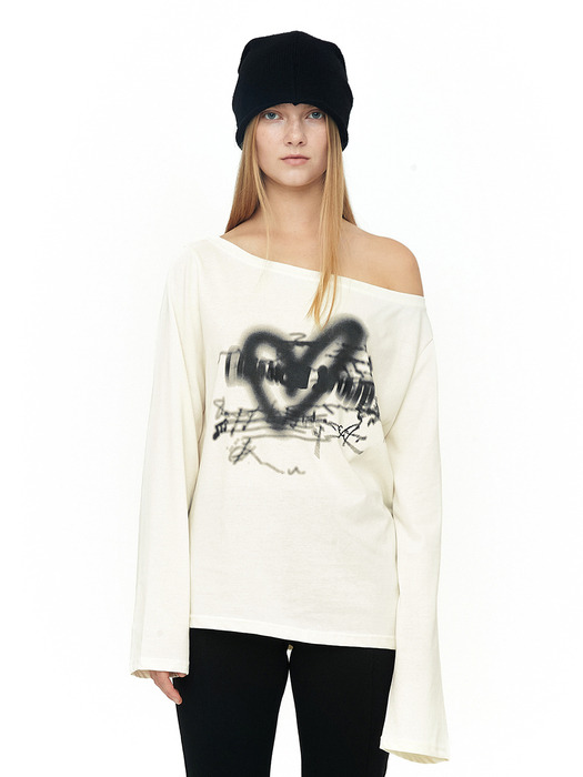 HEART BOAT NECK TOP / IVORY