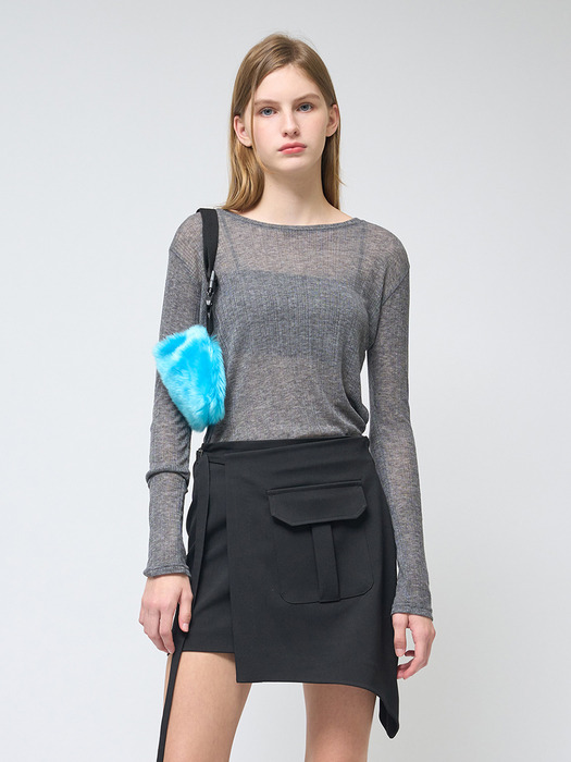 Wool blend See-through Long sleeve Tshirts Gray