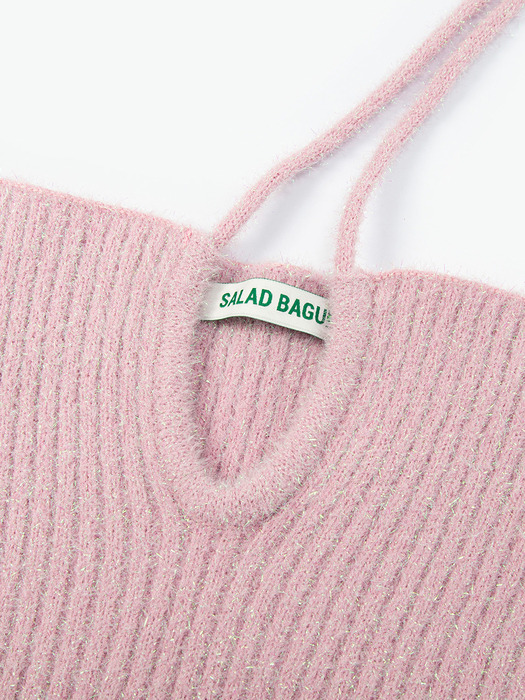 Halter Neck String Sleeveless Knitwear_pink