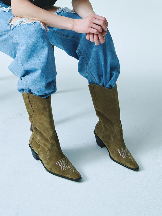 Ganny western boots(Khaki)