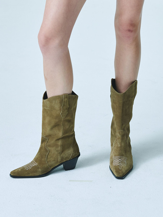 Ganny western boots(Khaki)