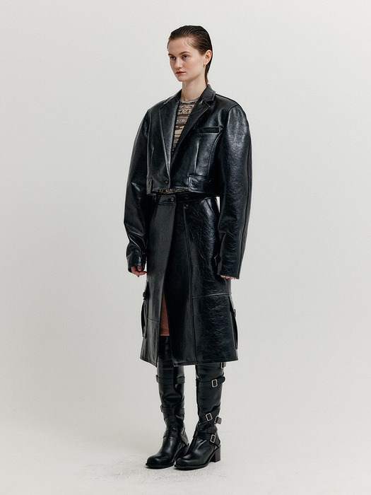 XICOLE Oversized Short Leather Jacket - Black
