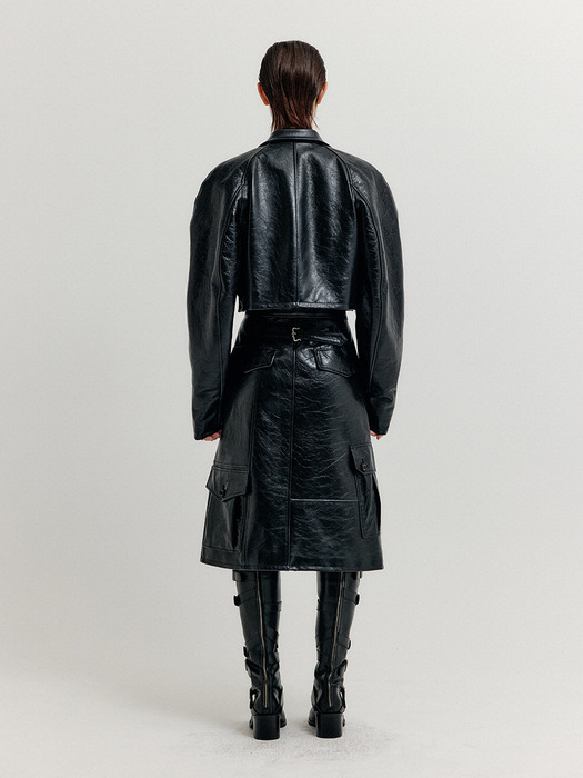 XICOLE Oversized Short Leather Jacket - Black