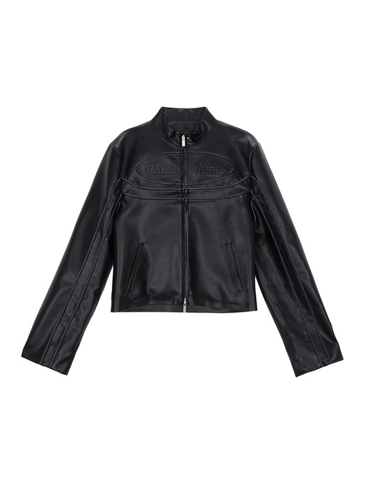 OVAL LOGO RACING LEATHER JUMPER IN BLACK