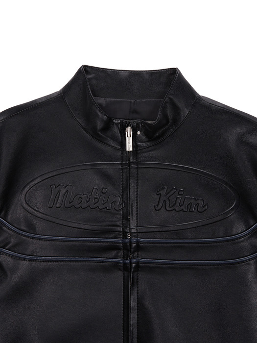 OVAL LOGO RACING LEATHER JUMPER IN BLACK