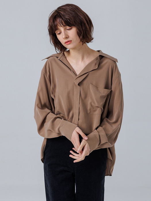 PAGE_OPEN COLLAR BLOUSE_BROWN