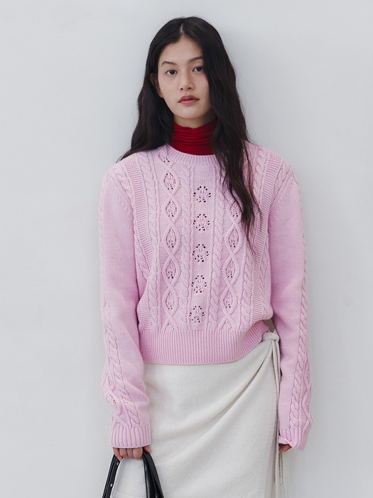 CABLE CROCHET KNIT_LIGHT PINK