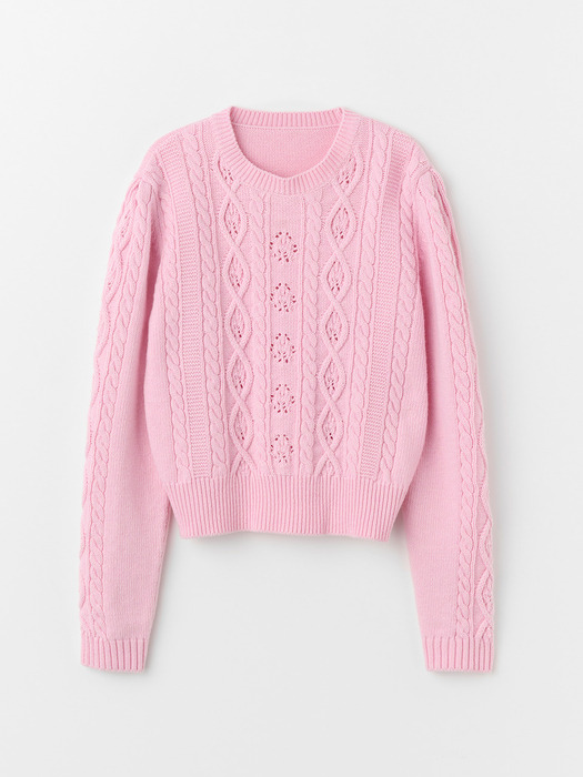 CABLE CROCHET KNIT_LIGHT PINK