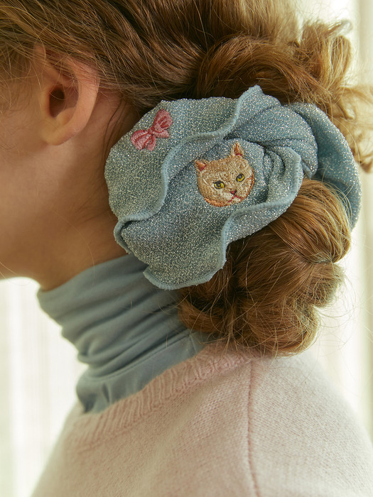 NAT glitter hair scrunchie ribbon cat