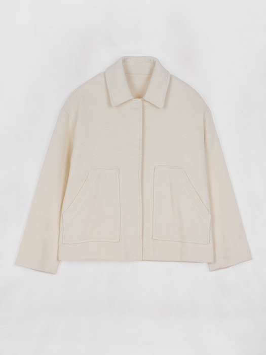 Wool Button Short Jacket Ivory