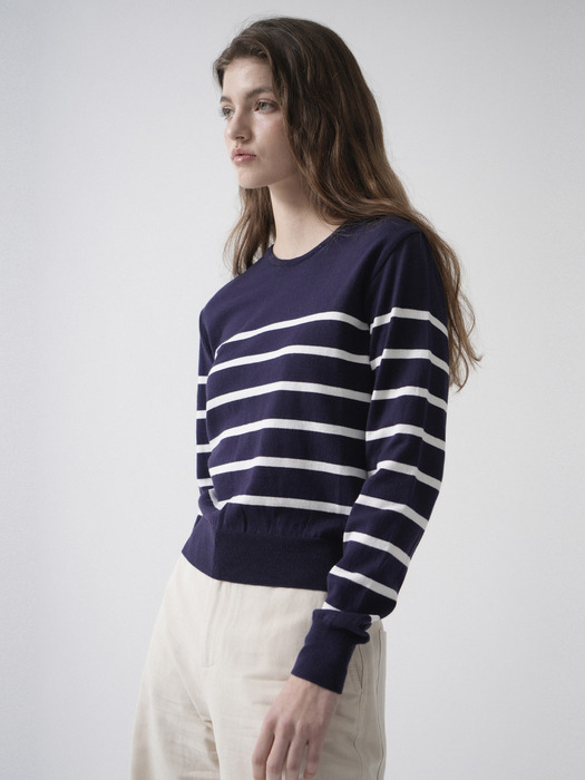 Cotton Round Stripe Knit (Navy)