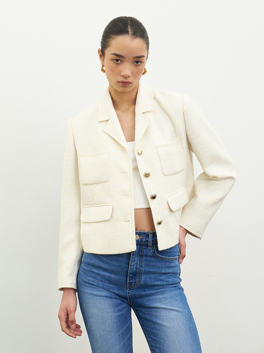 CO 4-BUTTON TWEED JACKET_IVORY