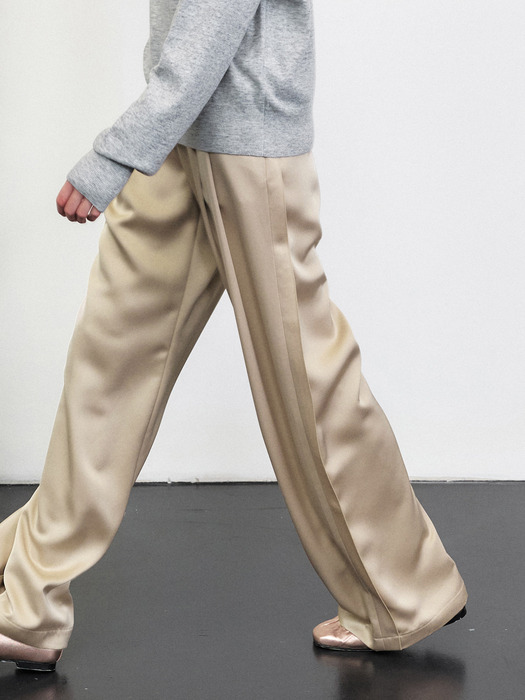 SATIN WIDE-FIT TUCK DETAIL PANTS [3COLORS]