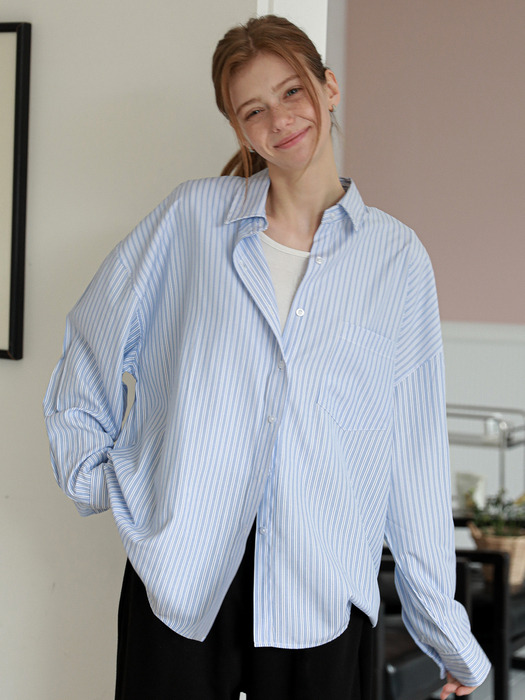 Mary Oversized Stripe Shirt Blue