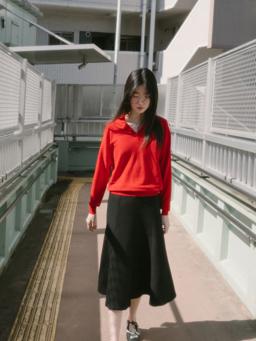 COTTON LOOSE COLLAR KNIT TOP_RED