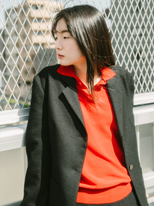 COTTON LOOSE COLLAR KNIT TOP_RED