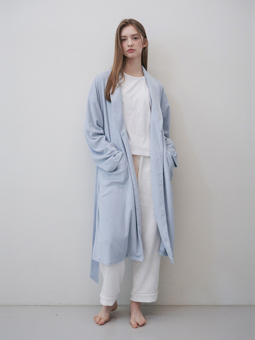 Terry Shawl Collar Robe Gown (blue)