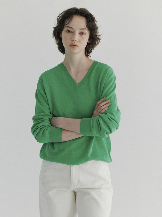 Paper v-neck knit (Green)