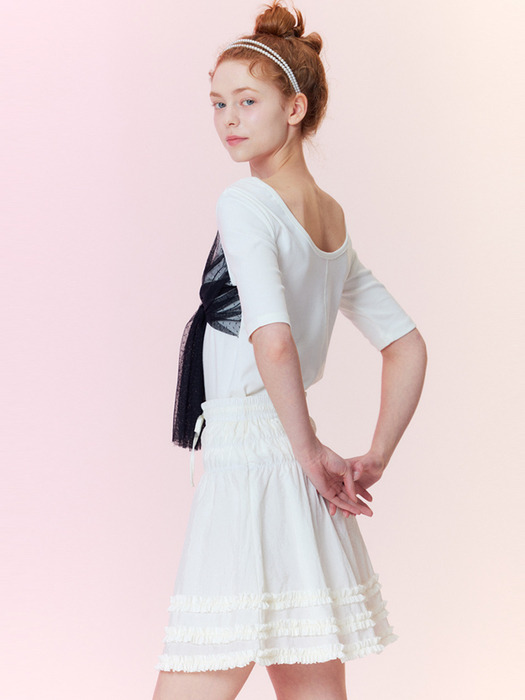 Shining shirring mini skirt_White