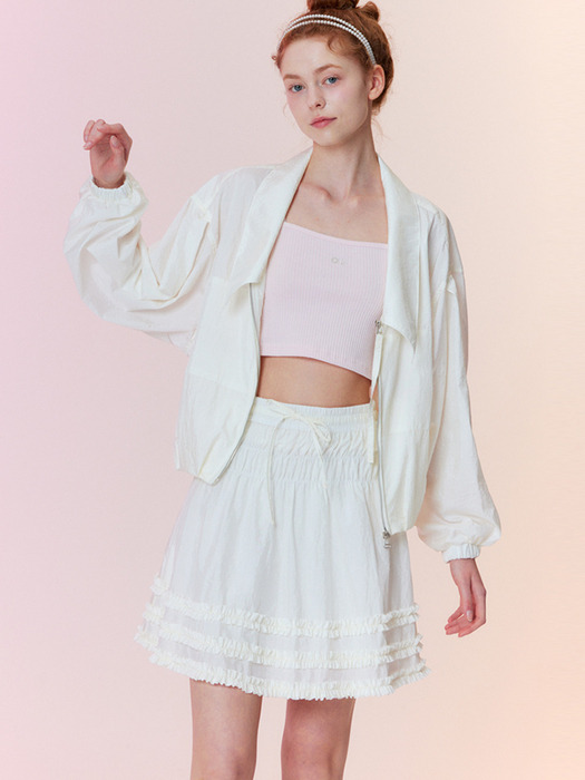 Shining shirring mini skirt_White