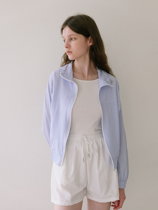 Stripe Seersucker Blouson - Sky blue