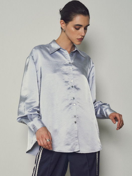 Glossy Overfit Satin Shirts_CTT335(Blue Grey)